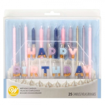 Candle Set - Happy Birthday / Pink Blue Lilac Gold